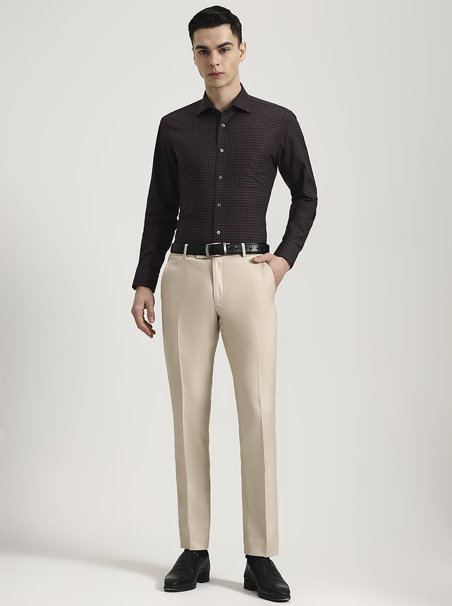 Brown Checked Slim Fit Formal Shirt | JadeBlue Super Luxe