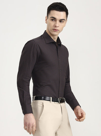 Brown Checked Slim Fit Formal Shirt | JadeBlue Super Luxe