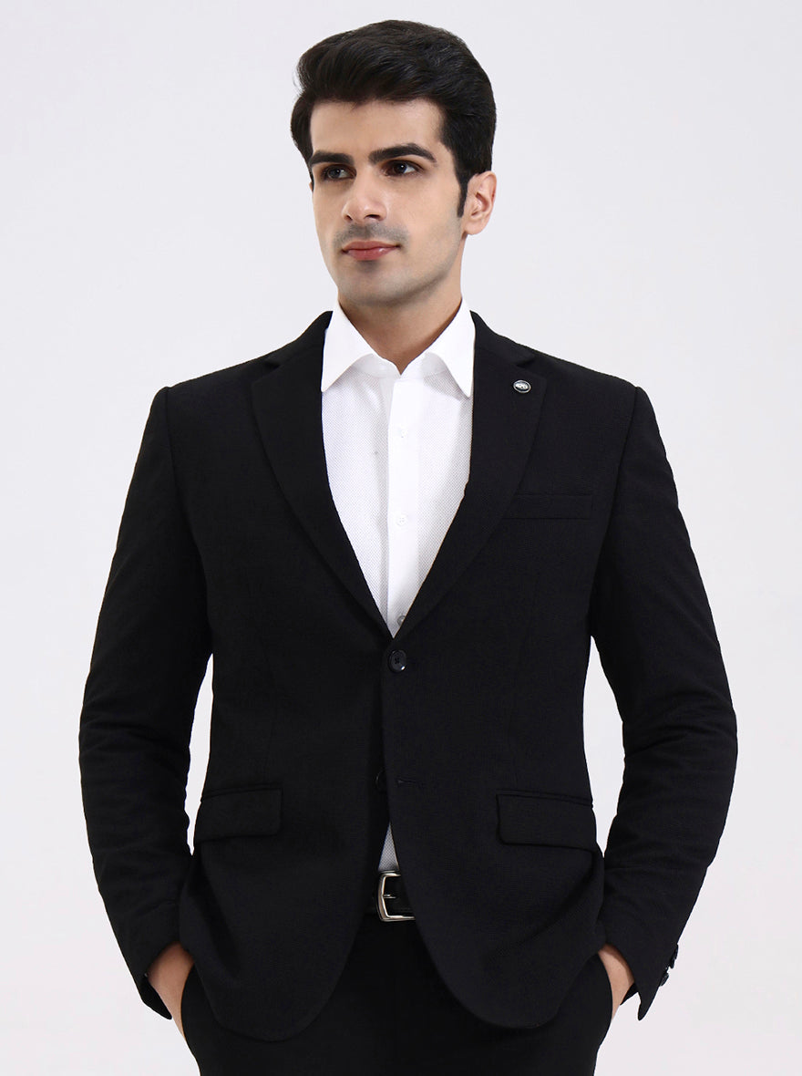 Black Solid Regular Fit Blazer | JadeBlue