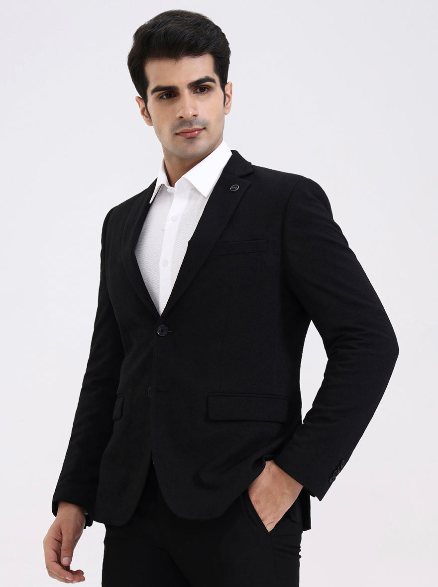 Black Solid Regular Fit Blazer | JadeBlue