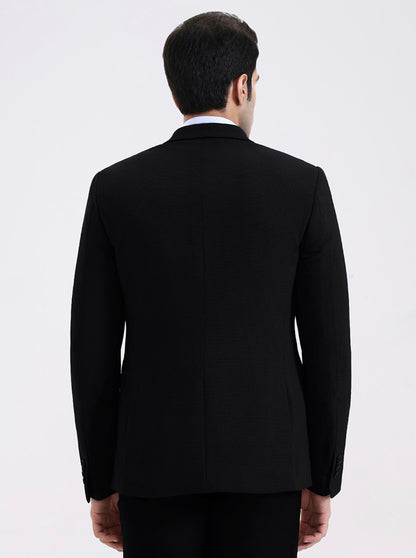 Black Solid Regular Fit Blazer | JadeBlue