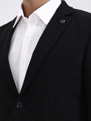 Black Solid Regular Fit Blazer | JadeBlue