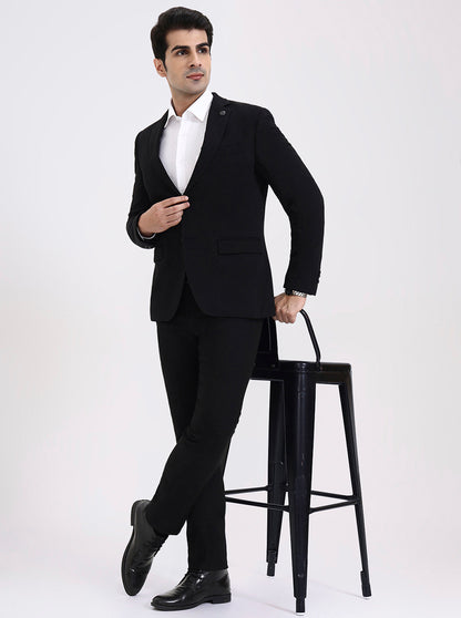 Black Solid Regular Fit Blazer | JadeBlue