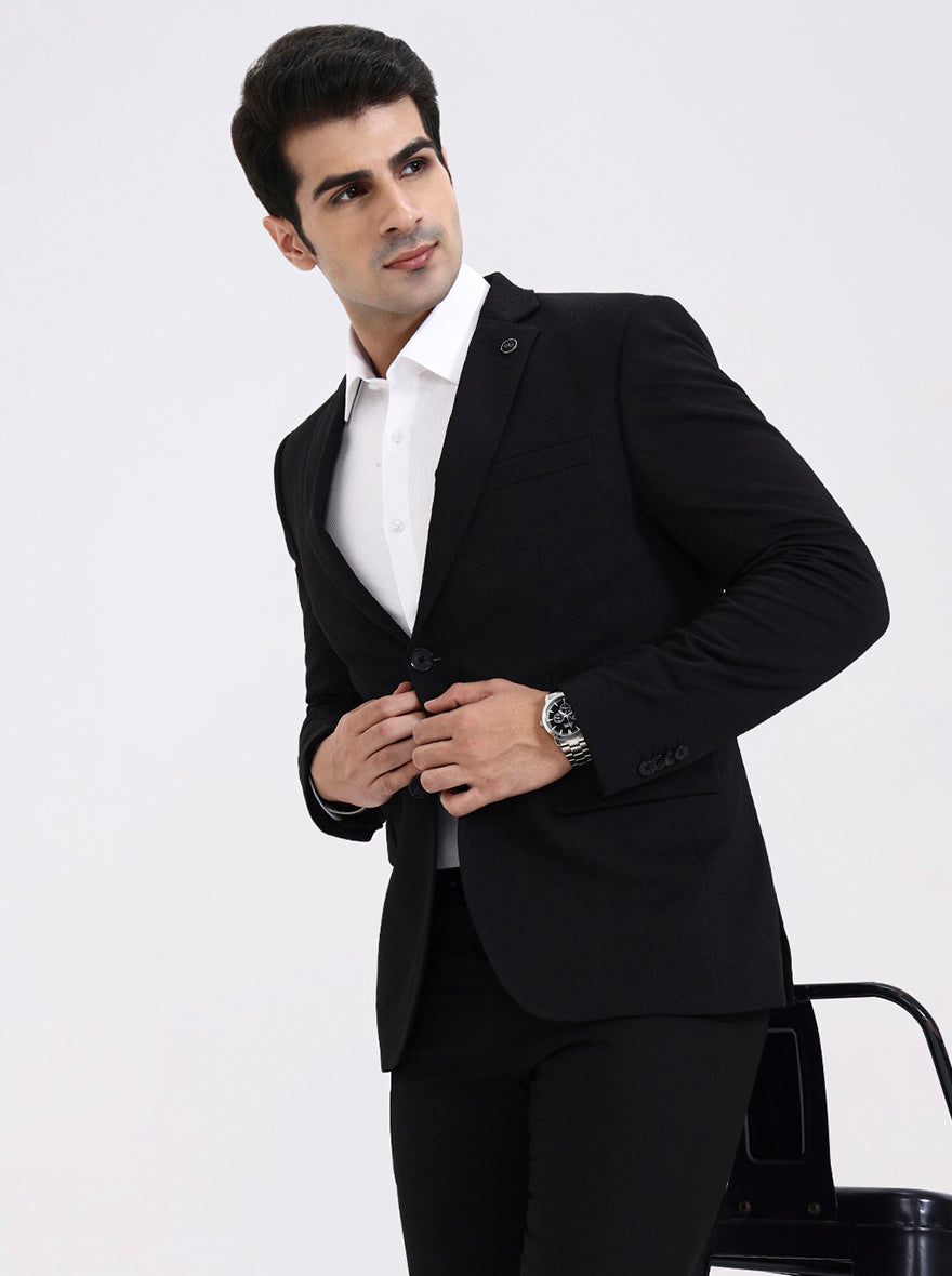 Black Solid Regular Fit Blazer | JadeBlue