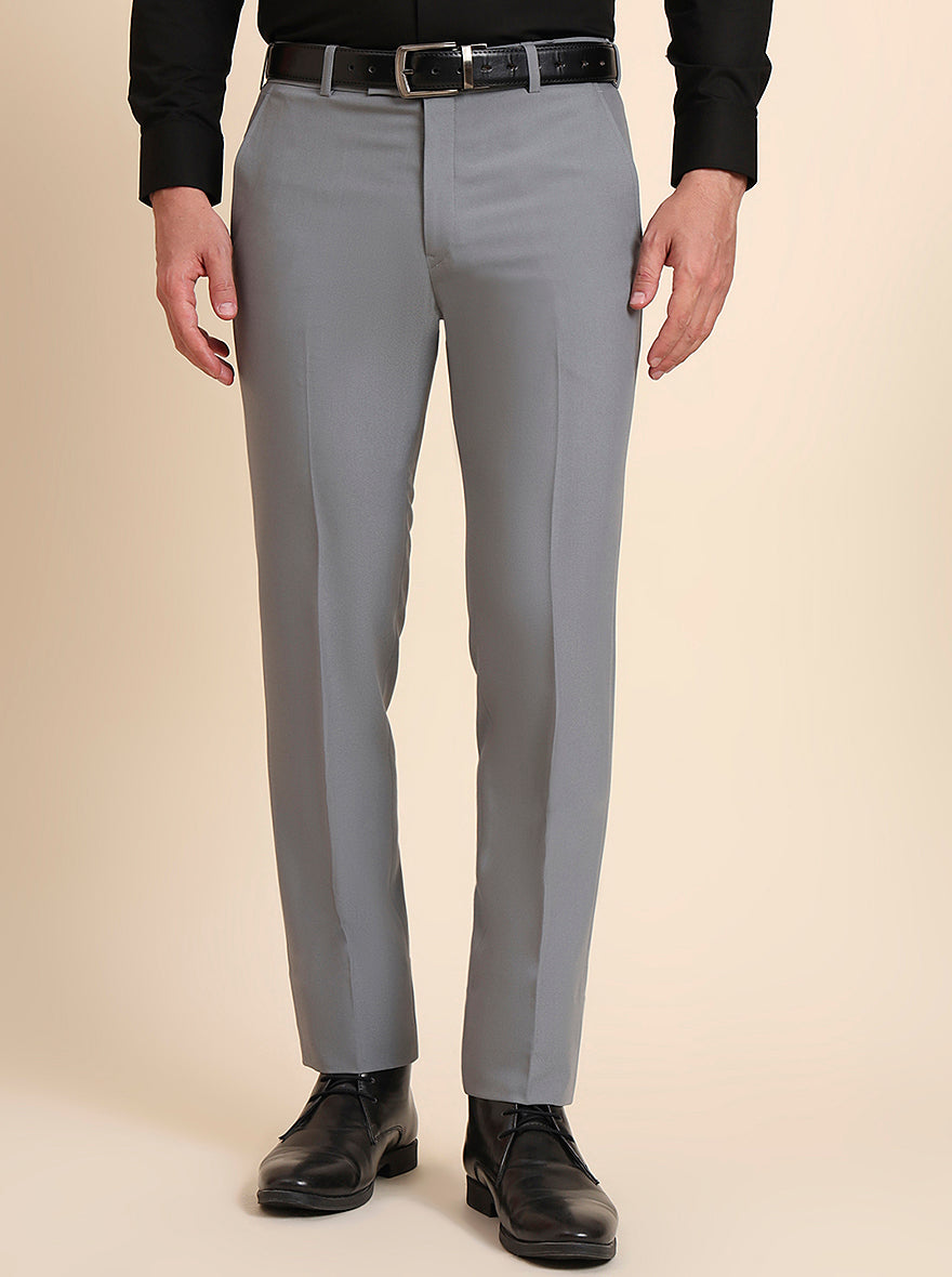 Slate Grey Solid Slim Fit Formal Trouser | Metal