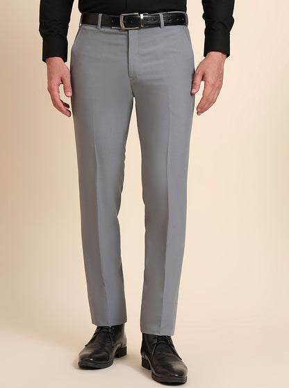 Slate Grey Solid Slim Fit Formal Trouser | Metal