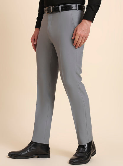 Slate Grey Solid Slim Fit Formal Trouser | Metal