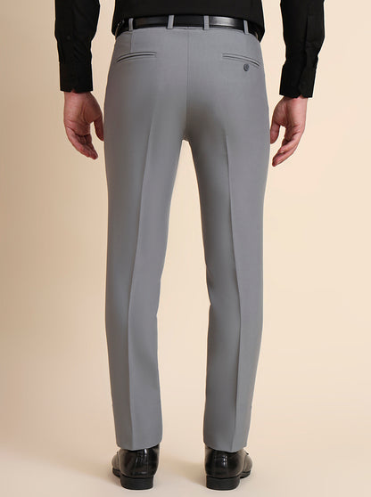 Slate Grey Solid Slim Fit Formal Trouser | Metal