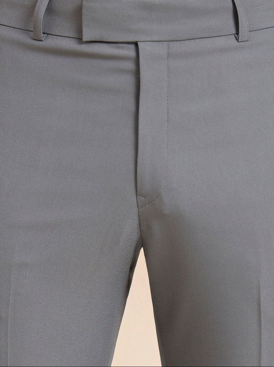 Slate Grey Solid Slim Fit Formal Trouser | Metal