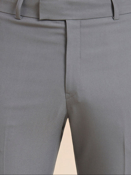 Slate Grey Solid Slim Fit Formal Trouser | Metal