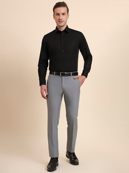 Slate Grey Solid Slim Fit Formal Trouser | Metal