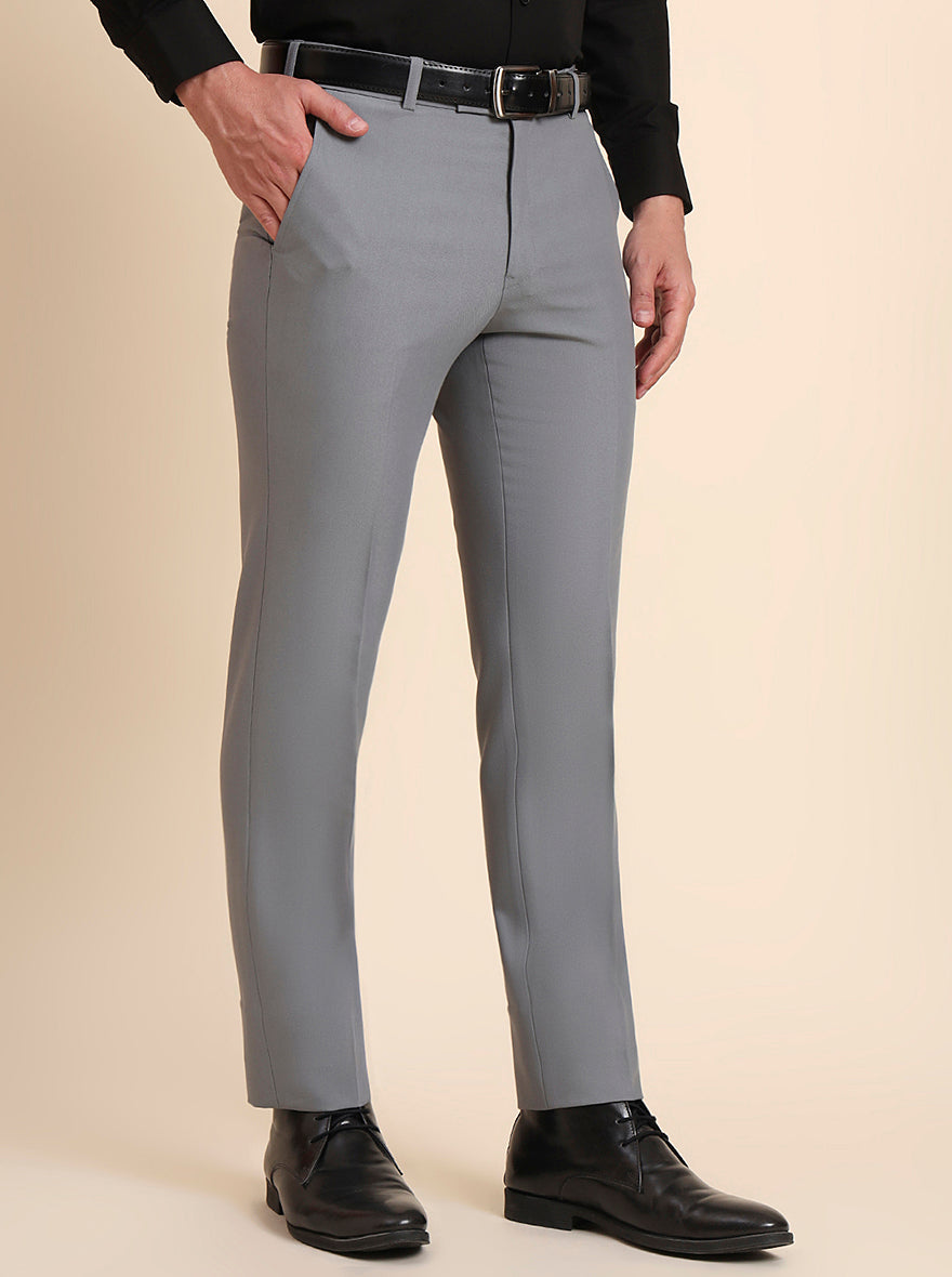 Slate Grey Solid Slim Fit Formal Trouser | Metal