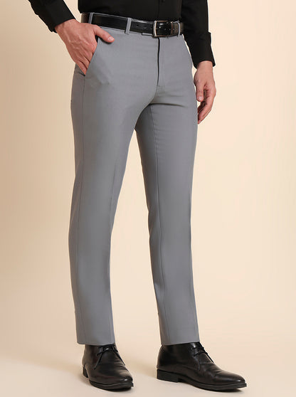 Slate Grey Solid Slim Fit Formal Trouser | Metal