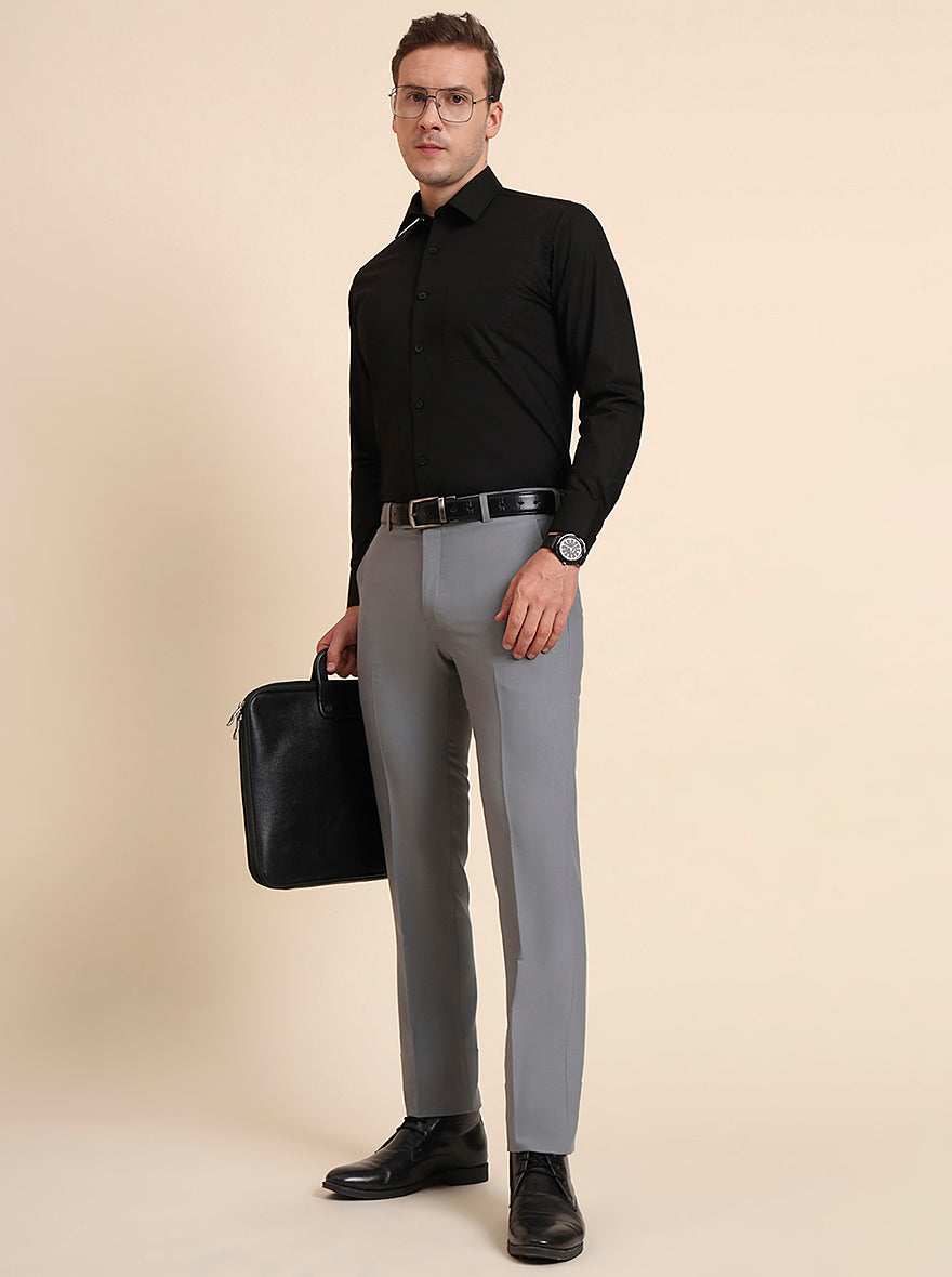 Slate Grey Solid Slim Fit Formal Trouser | Metal