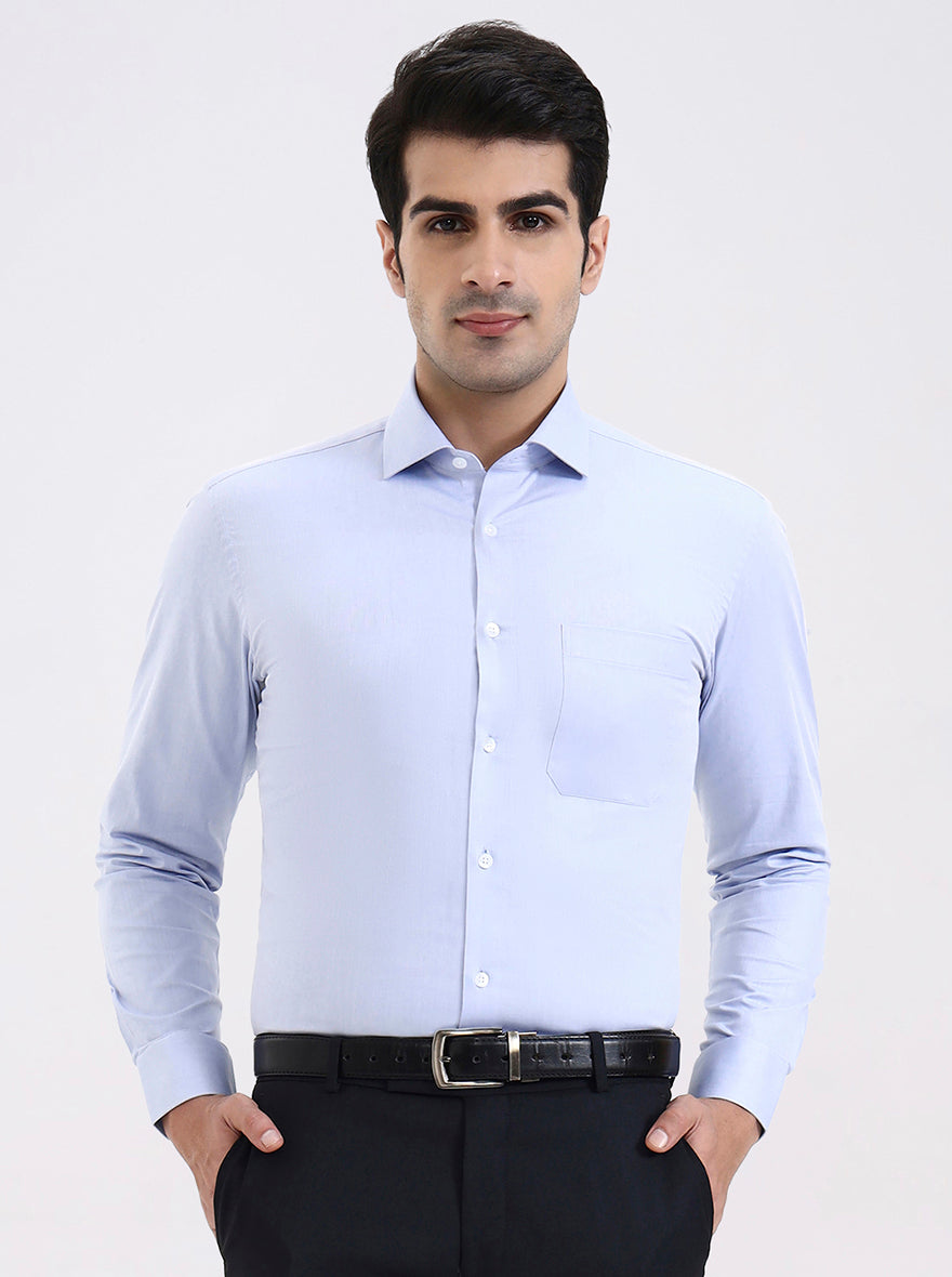 Blue Solid Slim Fit Formal Shirt | Metal