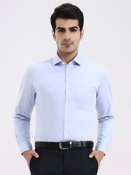 Blue Solid Slim Fit Formal Shirt | Metal