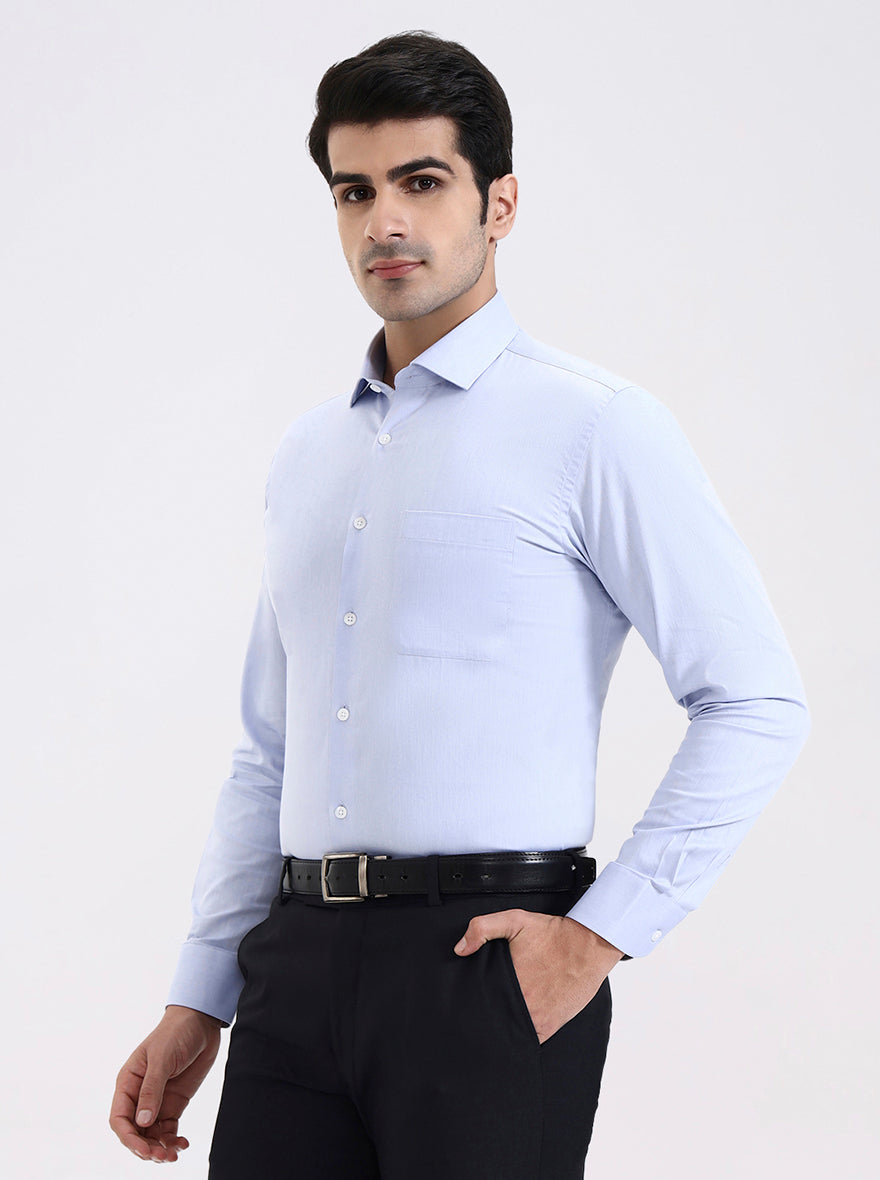 Blue Solid Slim Fit Formal Shirt | Metal