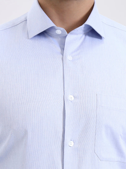 Blue Solid Slim Fit Formal Shirt | Metal