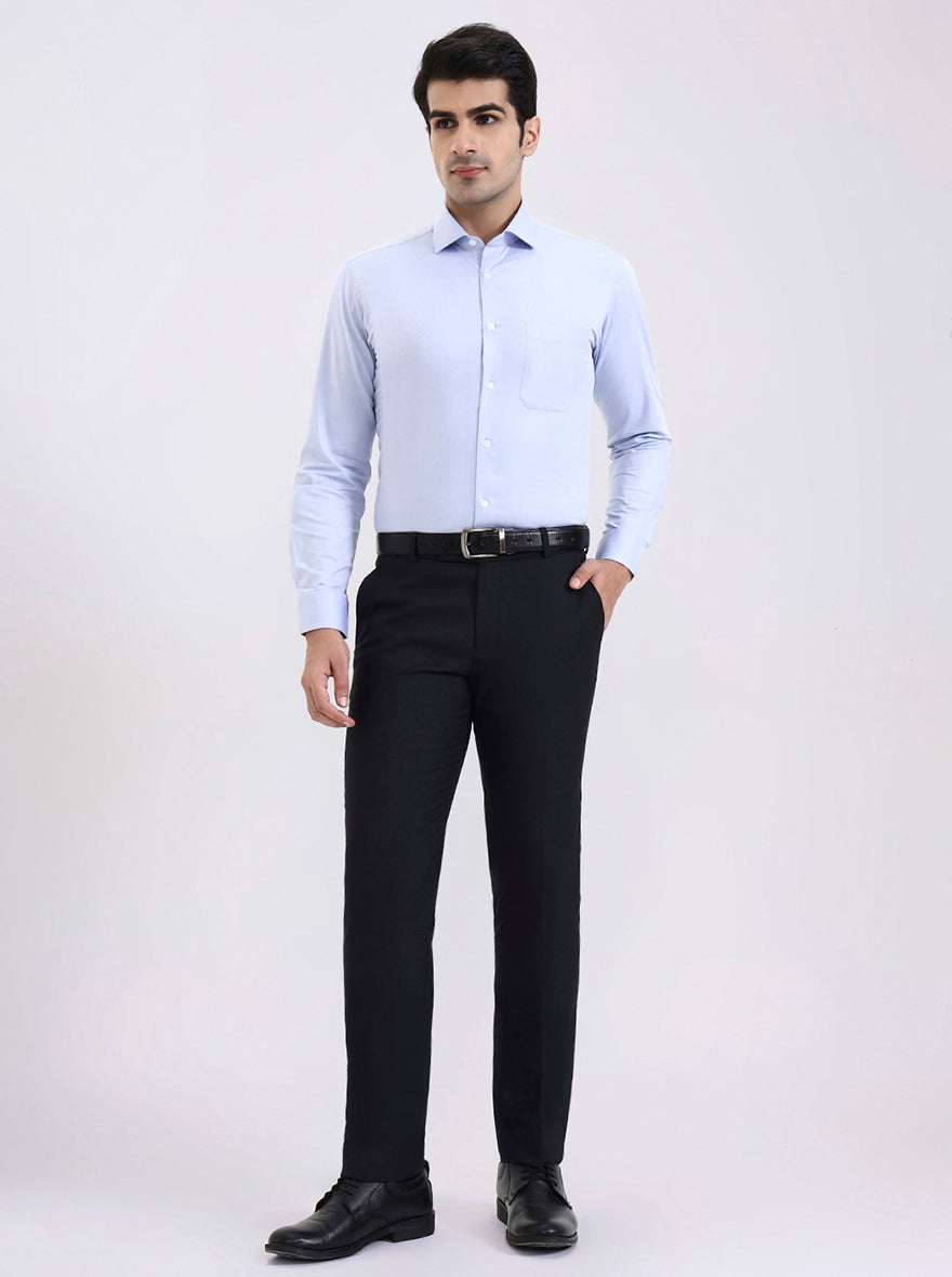 Blue Solid Slim Fit Formal Shirt | Metal