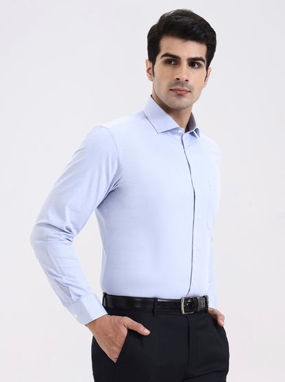 Blue Solid Slim Fit Formal Shirt | Metal