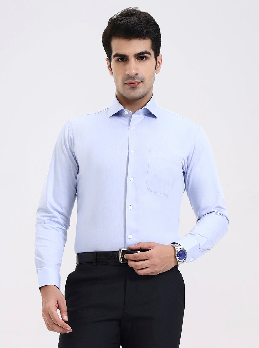 Blue Solid Slim Fit Formal Shirt | Metal