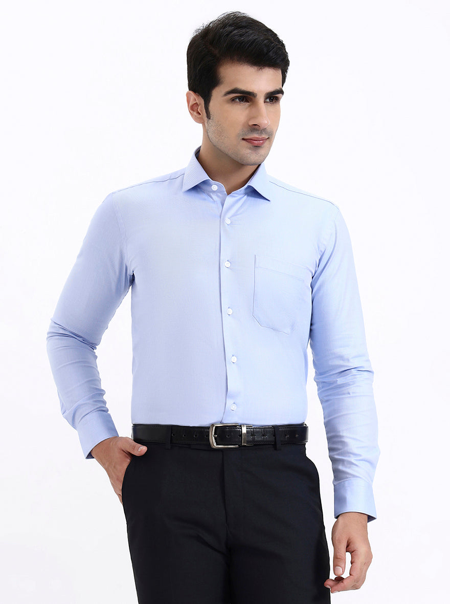 Sky Blue Solid Slim Fit Formal Shirt | Metal