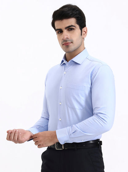 Sky Blue Solid Slim Fit Formal Shirt | Metal
