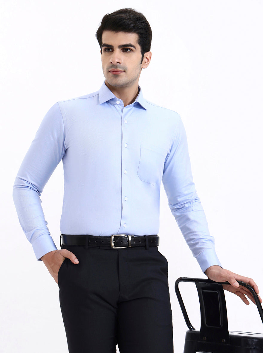 Sky Blue Solid Slim Fit Formal Shirt | Metal