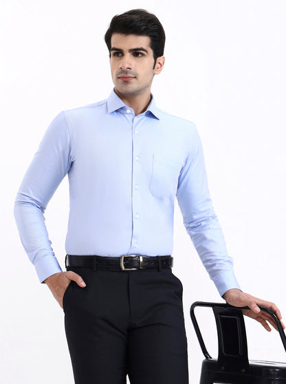 Sky Blue Solid Slim Fit Formal Shirt | Metal