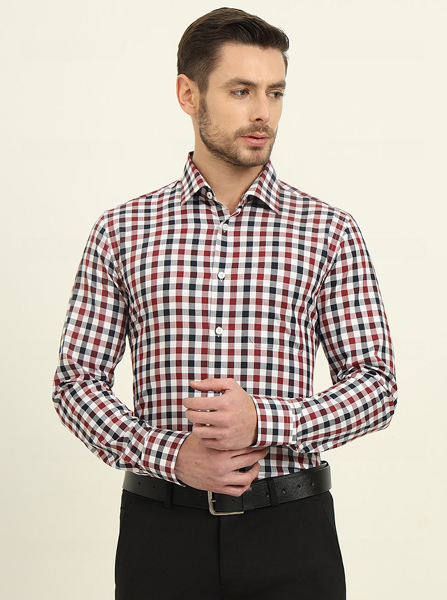 White & Red Checked Slim Fit Formal Shirt | JadeBlue Youth
