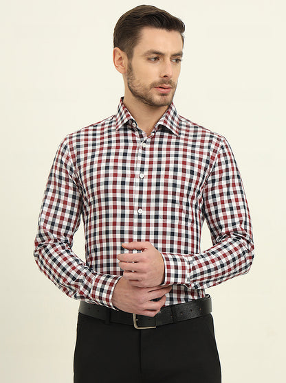 White & Red Checked Slim Fit Formal Shirt | JadeBlue Youth