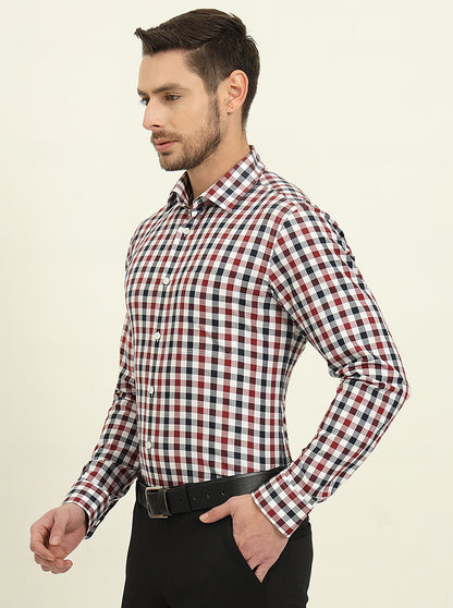 White & Red Checked Slim Fit Formal Shirt | JadeBlue Youth