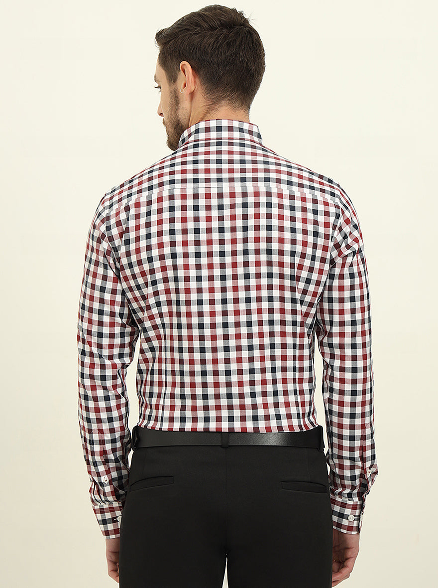 White & Red Checked Slim Fit Formal Shirt | JadeBlue Youth