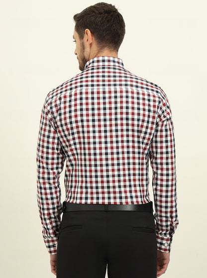 White & Red Checked Slim Fit Formal Shirt | JadeBlue Youth
