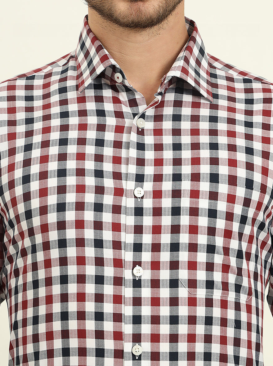 White & Red Checked Slim Fit Formal Shirt | JadeBlue Youth