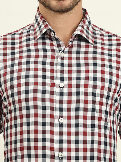 White & Red Checked Slim Fit Formal Shirt | JadeBlue Youth
