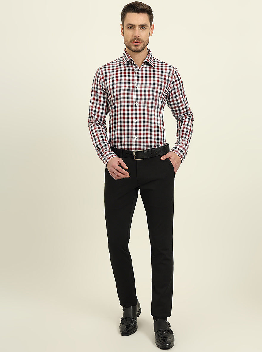 White & Red Checked Slim Fit Formal Shirt | JadeBlue Youth