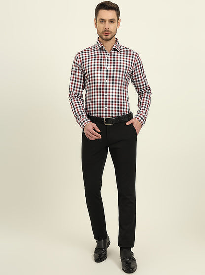 White & Red Checked Slim Fit Formal Shirt | JadeBlue Youth