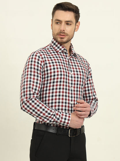 White & Red Checked Slim Fit Formal Shirt | JadeBlue Youth