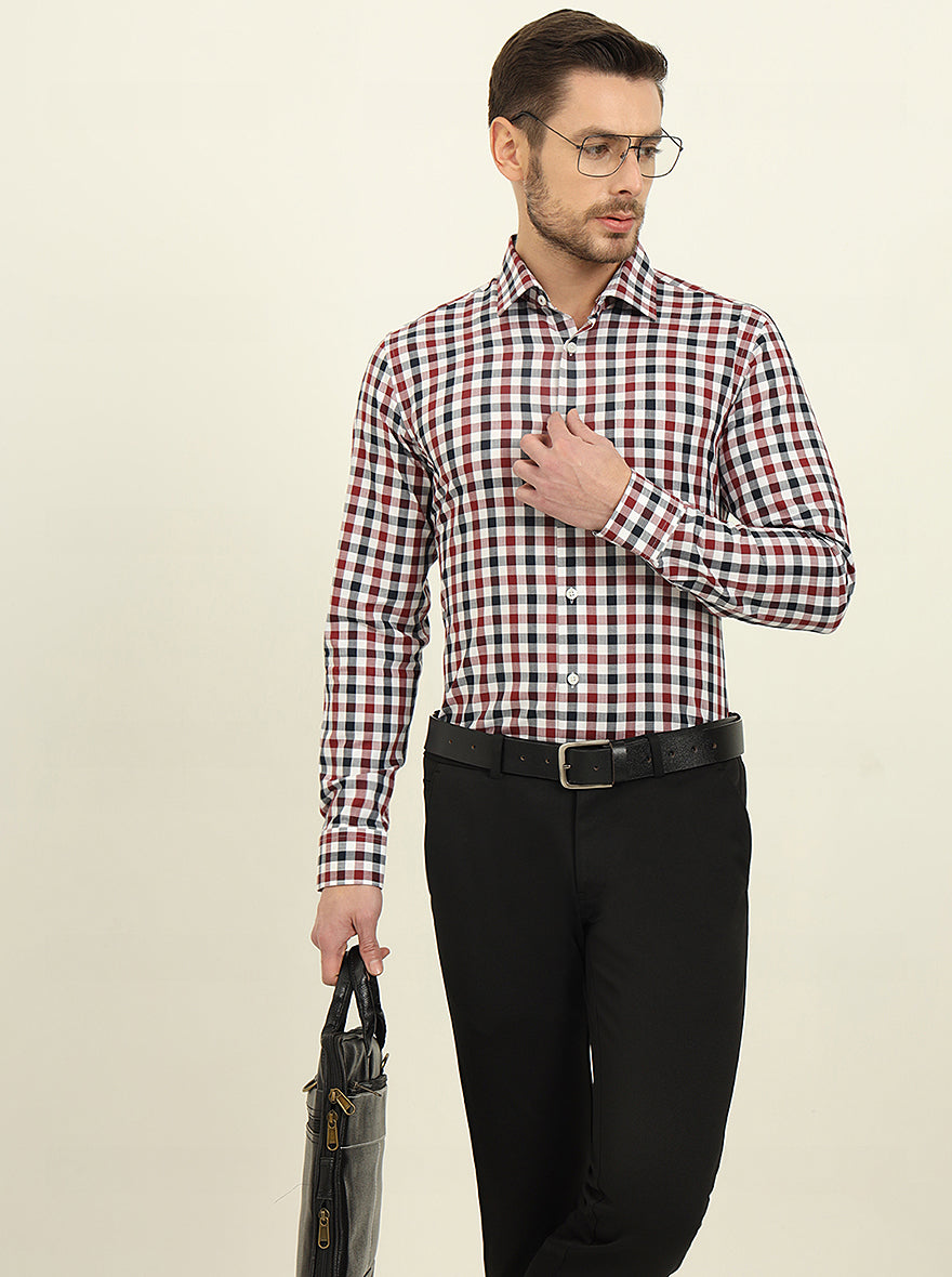 White & Red Checked Slim Fit Formal Shirt | JadeBlue Youth