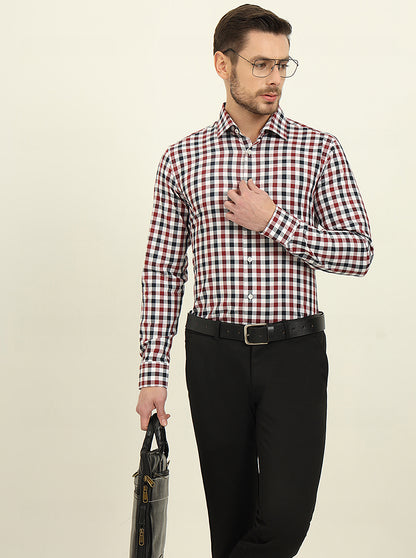 White & Red Checked Slim Fit Formal Shirt | JadeBlue Youth