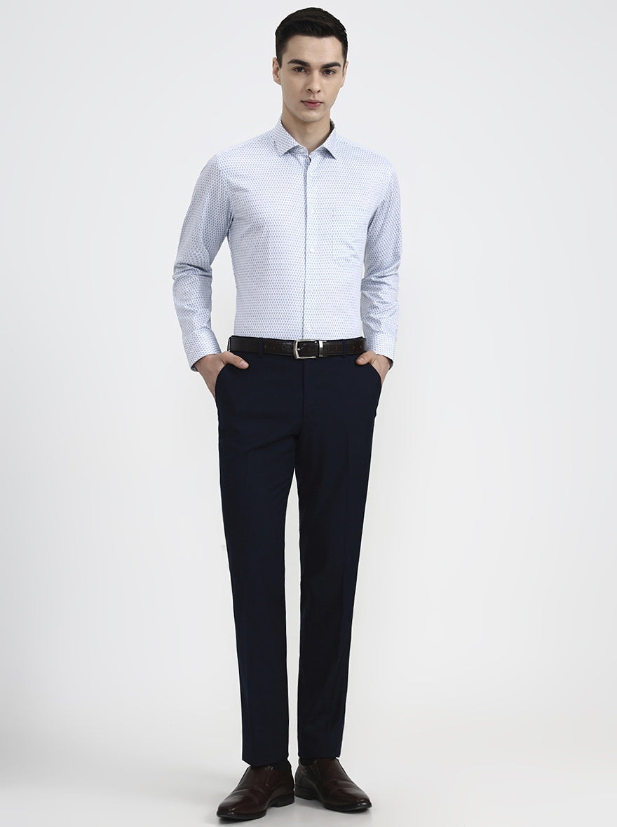 Blue Printed Slim Fit Formal Shirt | Greenfibre