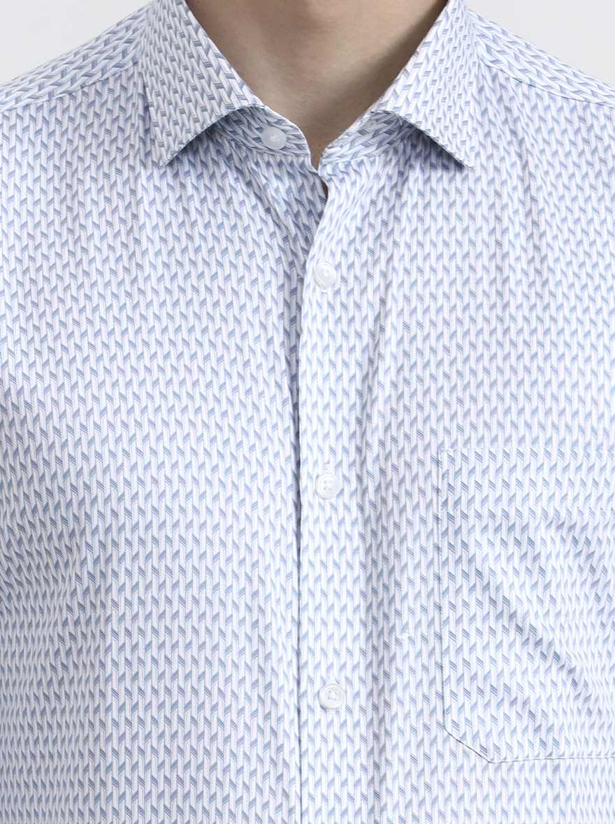 Blue Printed Slim Fit Formal Shirt | Greenfibre