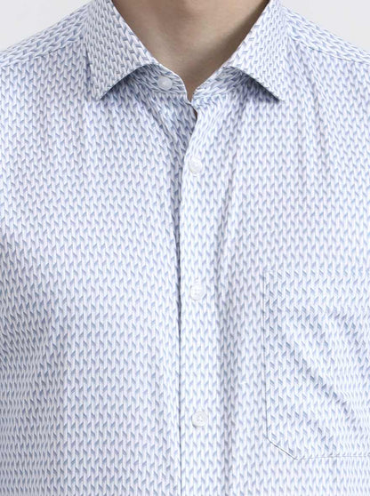 Blue Printed Slim Fit Formal Shirt | Greenfibre