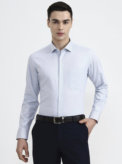 Blue Printed Slim Fit Formal Shirt | Greenfibre