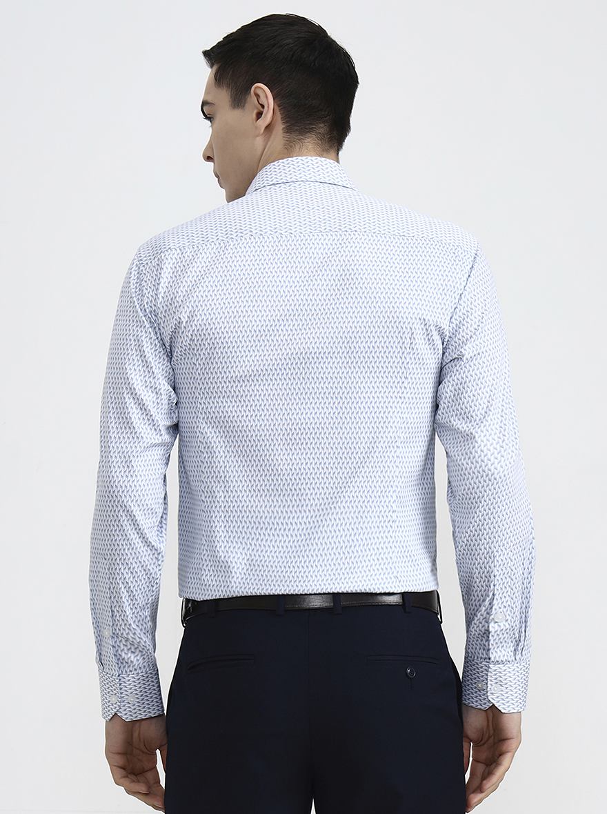 Blue Printed Slim Fit Formal Shirt | Greenfibre