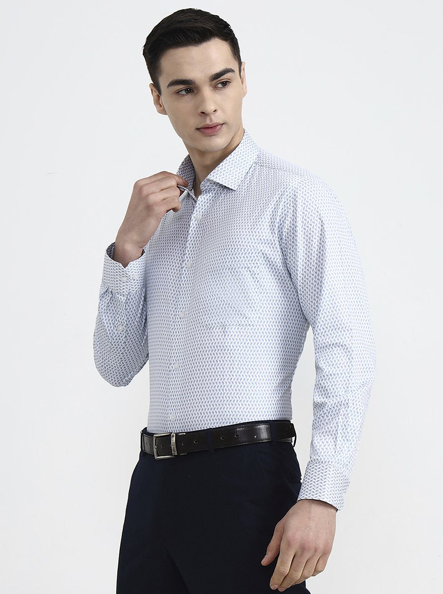 Blue Printed Slim Fit Formal Shirt | Greenfibre