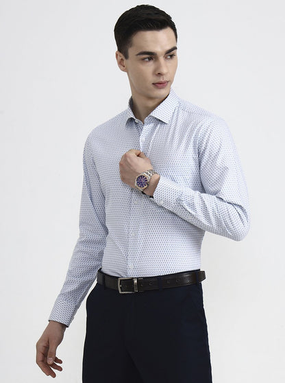 Blue Printed Slim Fit Formal Shirt | Greenfibre