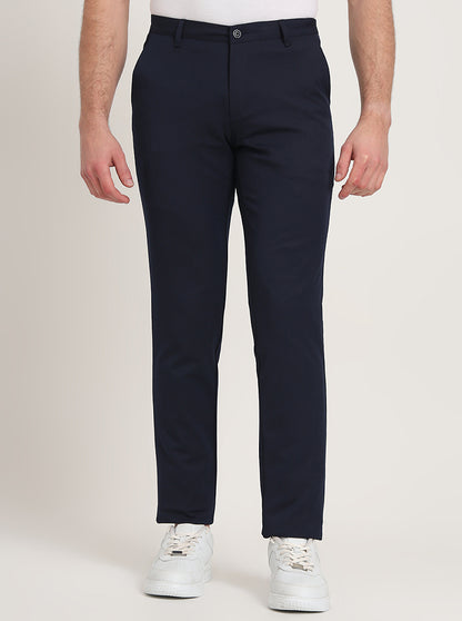 Navy Blue Solid Venice Fit Casual Trouser | JadeBlue