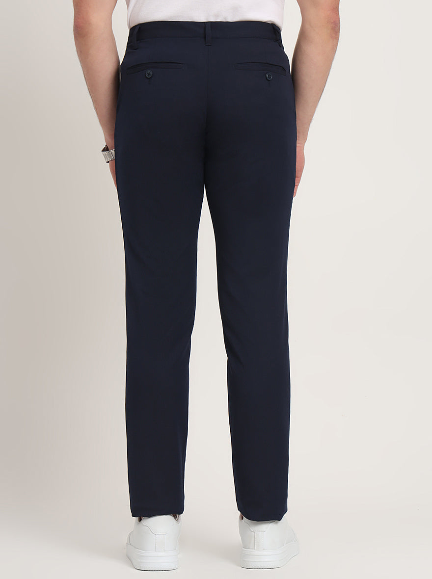 Navy Blue Solid Venice Fit Casual Trouser | JadeBlue